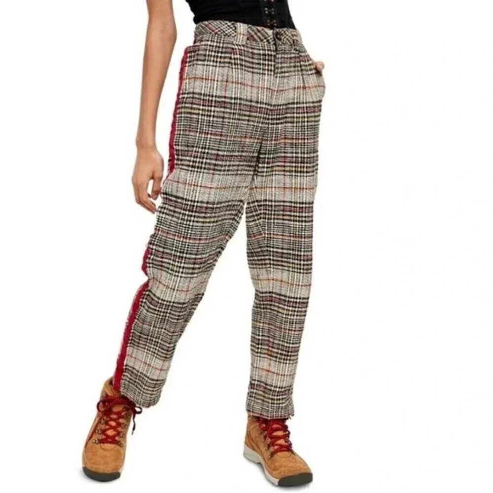 Free People Retro Plaid Straight-Leg Pants NEW Size 0